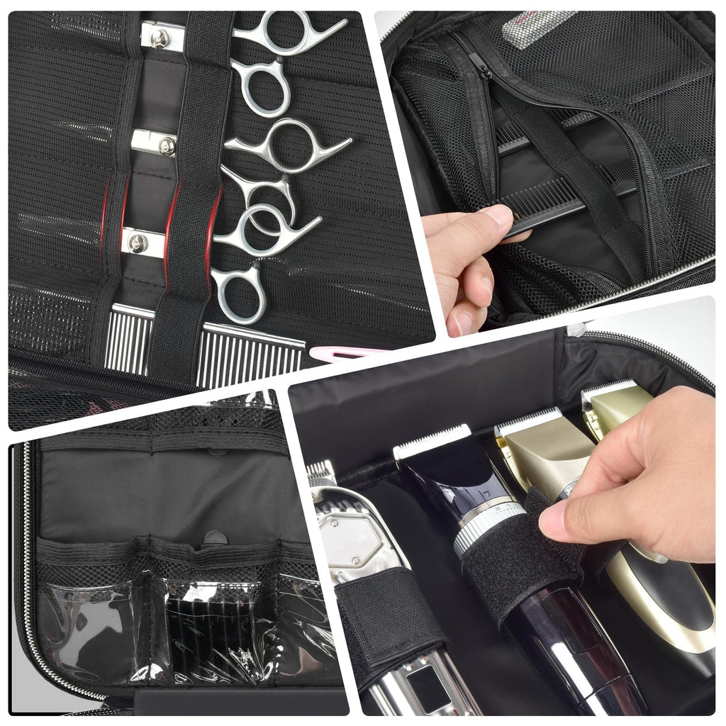 Steadtep Barber Clipper Organizer Bag, Double Layer Hair Clipper Case for Clippers, Guards, Scissors & Barber Supplies, Portable Travel Barber Bag with Transparent Guard Pockets (BLACK, LARGE)