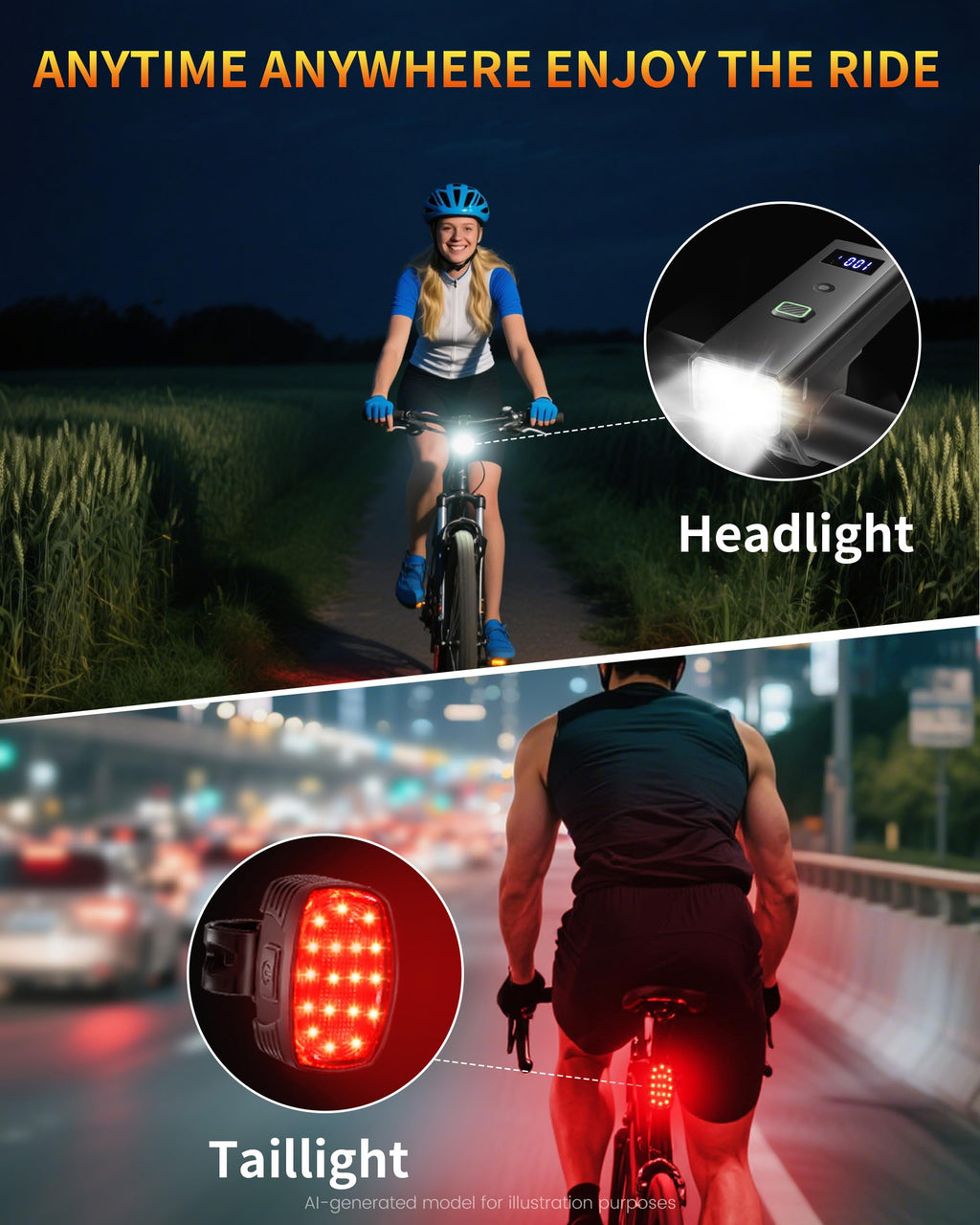 DARKBEAM Bike Lights for Night Riding USB-C Bicycle Lights Set 4+5 Modes