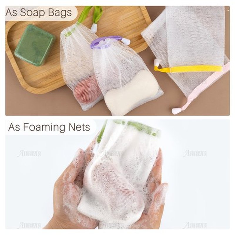 AUEAR, 60 Pack Mesh Soap Pouch for Shower Washing Bubble Foam