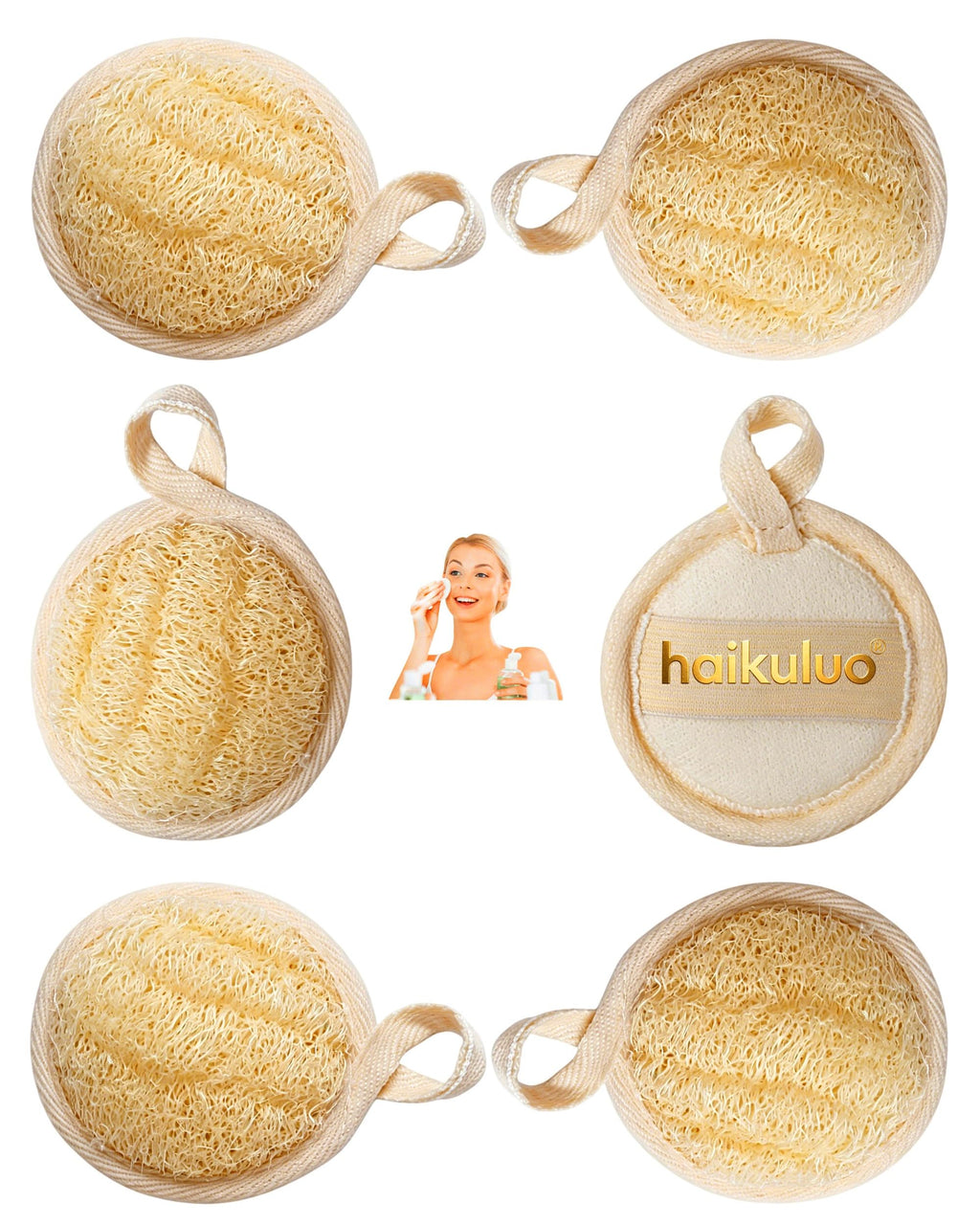 haikuluo Natural Loofah face Scrubber Pads, 6 Pack