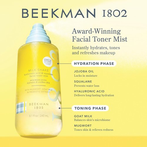 Beekman 1802 Milk Shake Facial Toner - Fragrance-Free, Non-Comedogenic - 2 oz & 8 oz Bottles - Soothes Redness, Sensitive Skin