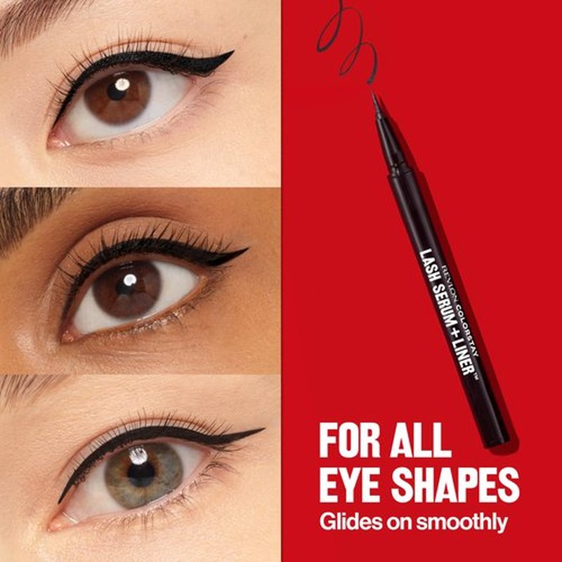 REVLON ColorStay Lash Serum + Liner, Waterproof Eyeliner, Healthier Looking Eyelashes, Smudge-Resistant Flexible Brush Tip, 001 Blackest Black