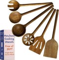 Non-Toxic Cooking Utensils | 6-Piece Wooden Spoon Set - Glue-Free, Plant-Based Finish, Safe for Your Kitchen