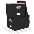 Oterri 2 Pack File Storage Organizer, Filing Box, Portable File Box with Lid, Fit for Letter/Legal File Folder Storage, Document Organizer, Black