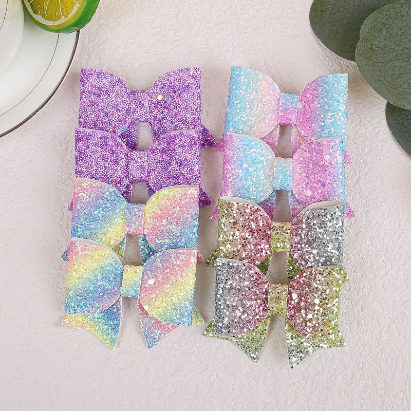 XIMA Glitter Hair Bows for Girls, 24 Piece Set with Alligator Clips, Rainbow Sparkle Hair Accessories