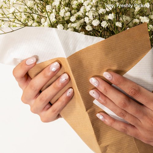 Heyhae Semi Cured Gel Nail Strips | No LED Lamp Needed | Pink, Solid | Easy Apply & Remove, Salon Quality | Includes 28 Strips, 1 Prep Pads, Nail File & Wooden Stick - Hey, Freshly Picked