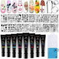 Biutee Nail Stamper Kit 16Pcs Nail Art Stamping Plate 8 Colors Stamp Polish Gel Silicone Stamper Scraper with Storage Bag, Nail Stamp Plates Love Flower Butterfly Leaf Template Valentine Design Gift