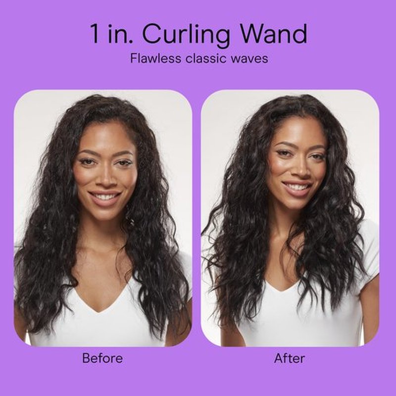 Conair Double Ceramic 1-Inch Curling Wand with Claw Clip, Produces Flawless Waves, Curling Iron for Use on Medium and Long Hair, 30 Heat Setting Curling Iron, White