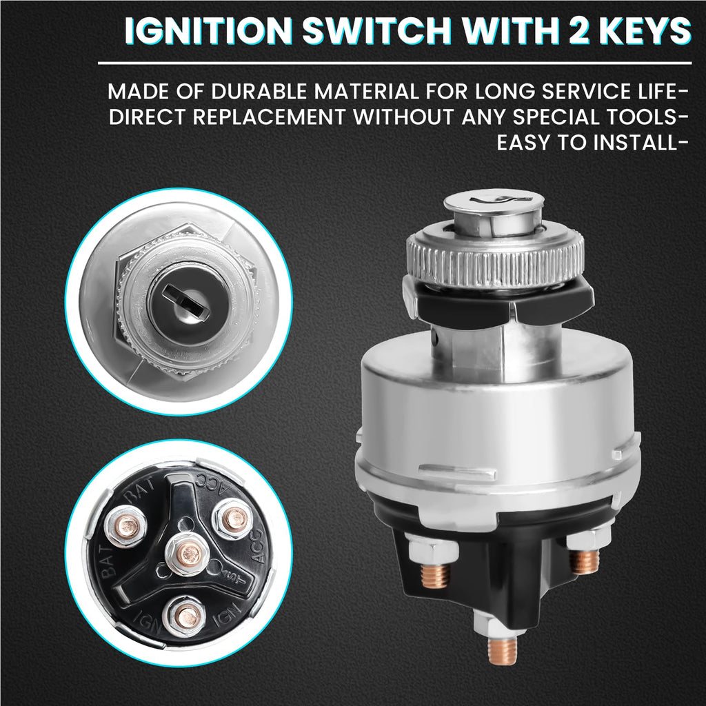 Bularie Ignition Switch with Key, 4-Position Universal Ignition Key Switch 12V for Car, Truck, Tractor, Trailer, Forklift, Universal Starter Ignition Switch, Acc/Off/IGN/Start