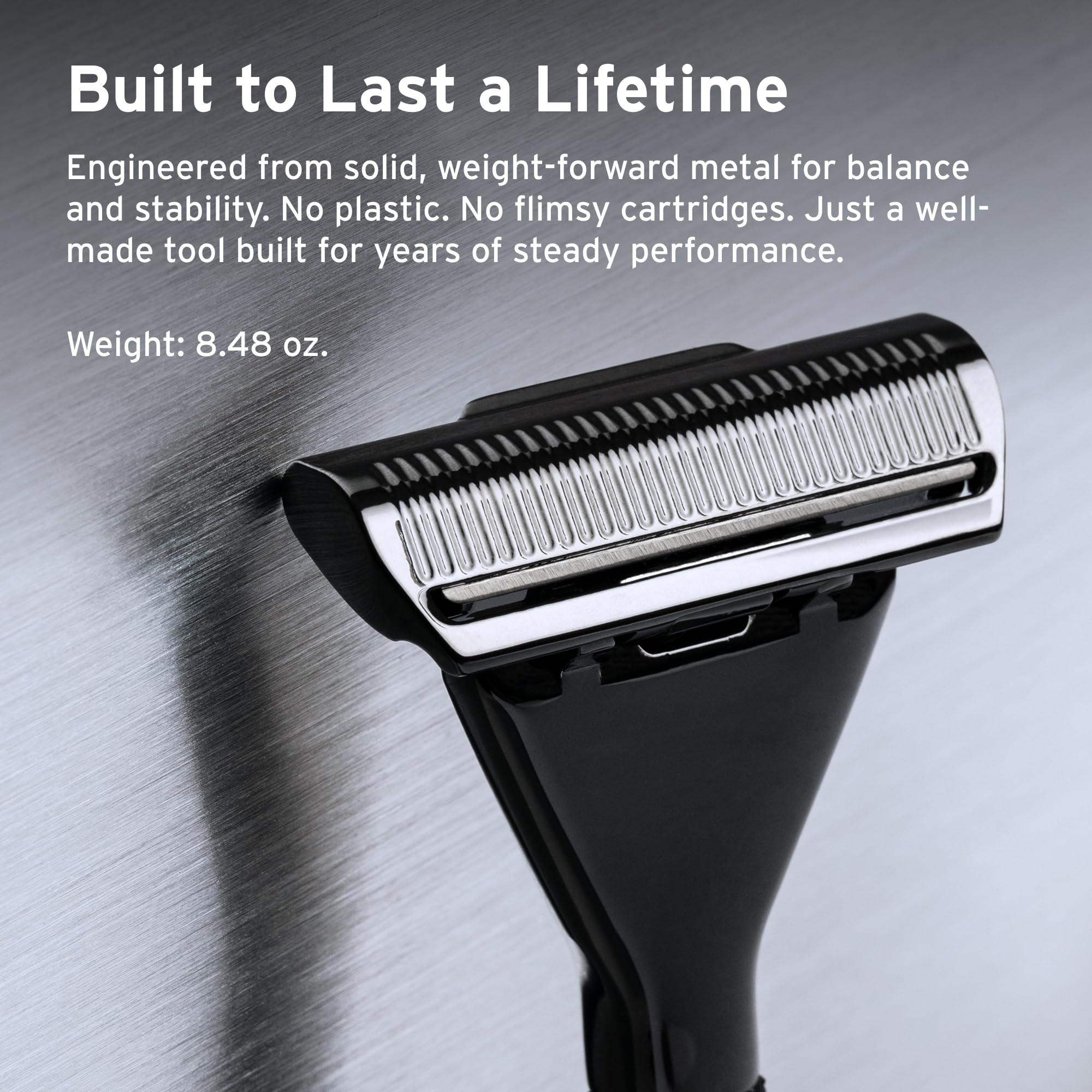 SUPPLY Single Edge Max Razor for Men – Premium Metal Single-Blade Safety Razor with Pivoting Head for Fewer Cuts and Irritation – Includes 8 Blades & Magnetic Reload System – Sterling