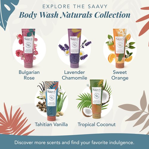 Saavy Naturals Moisturizing Body Wash for Sensitive Skin – Plant-Based & Pure with Coconut Oil, Shea Butter & Aloe Vera – Paraben-Free, Cruelty-Free – Tahitian Vanilla – 8.5 fl oz, 1 pack