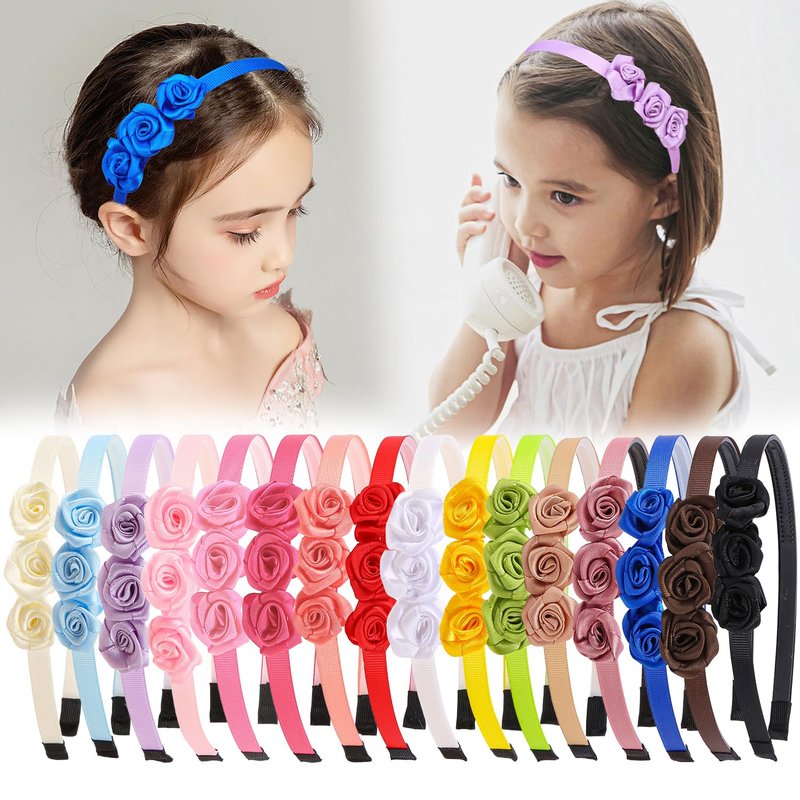 XIMA Fabric Rose Flower Headbands for Toddler Girls Multiple Colors Flower Hair Accessories for Kids Pack of 16