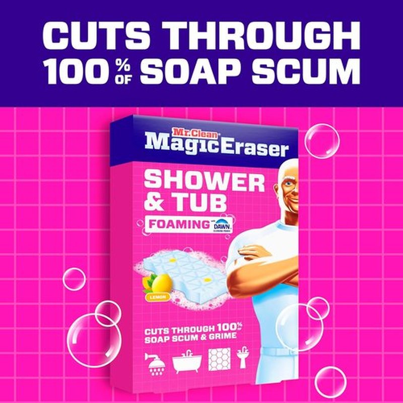 Mr. Clean Magic Eraser Sponge - Powerful Soap Scum Remover for Bathroom & Shower | 6 Count, Lemon Scent