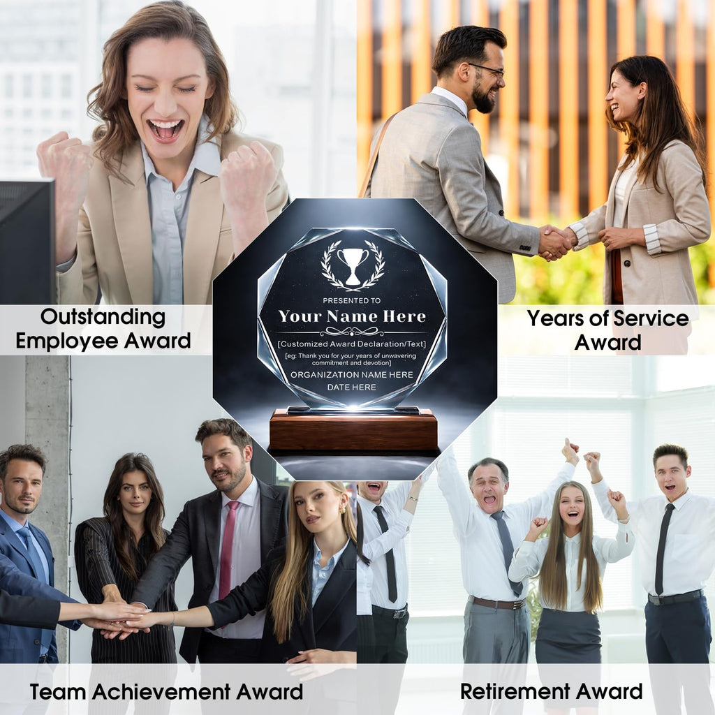 iStutzen Custom Crystal Award Trophy, Personalized Recognition Engraved Crystal Award with Logo/Name/Text for Corporate Recognition, Employee Appreciation, Years of Service, Retirement(Style-1)