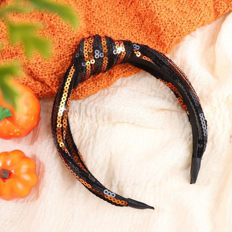 Lanmerry Halloween Baby Girl Headbands with Bows Knotted Headband for Women Sparkly Headbands Girls Fashion Gifts Girls Glitter Sequins Hair Accessories