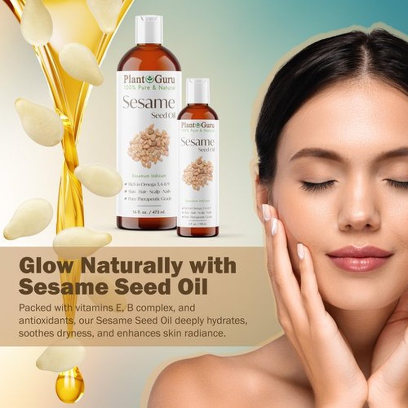 Sesame Seed Oil 8 fl. oz. – Cold Pressed, 100% Pure & Natural Carrier for Skin, Face, Body, Hair, and Cooking. Great for DIY Creams, Lotions, and Lip Balms.