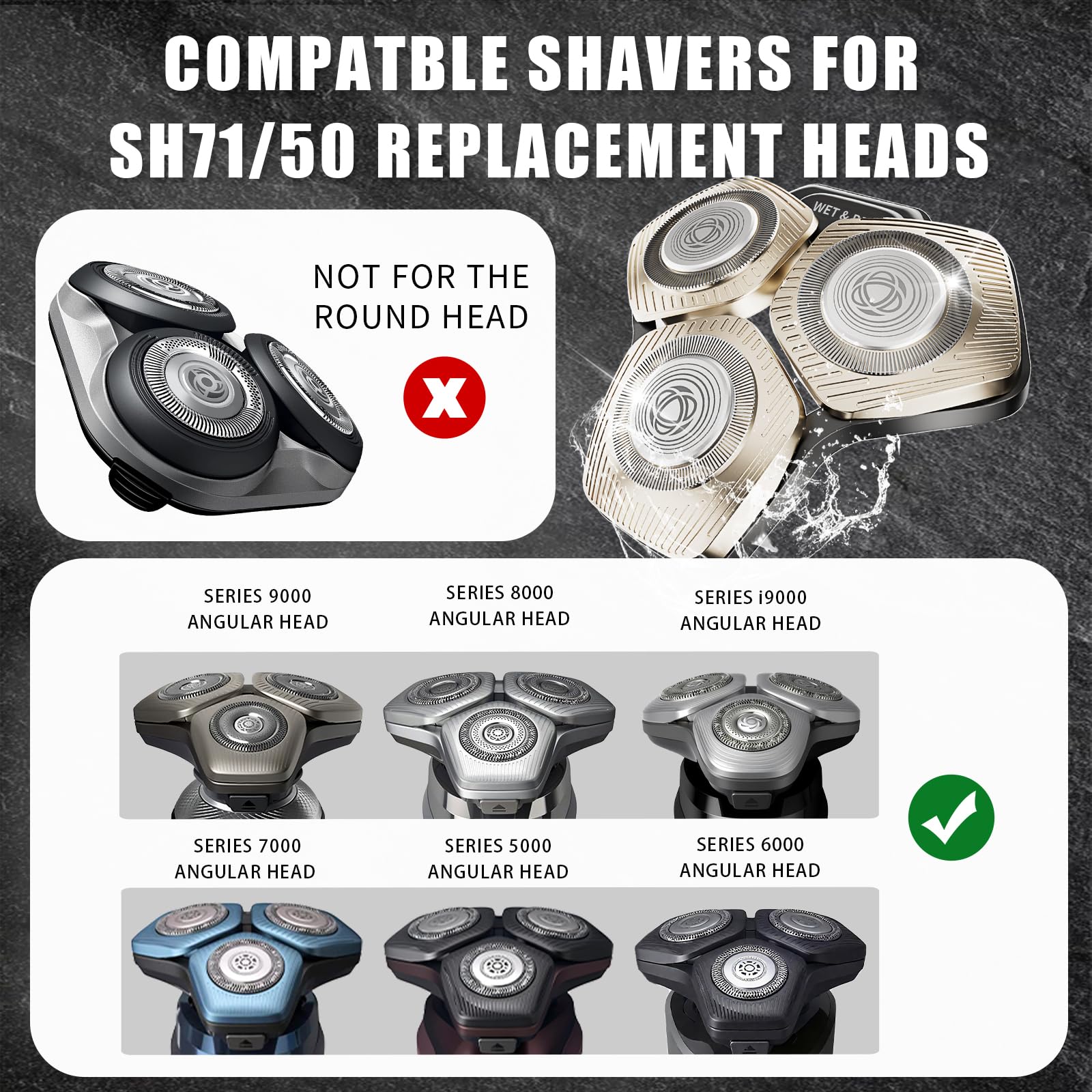 SH71/50 Shaving Heads Compatible with Philips Shavers, Champagne