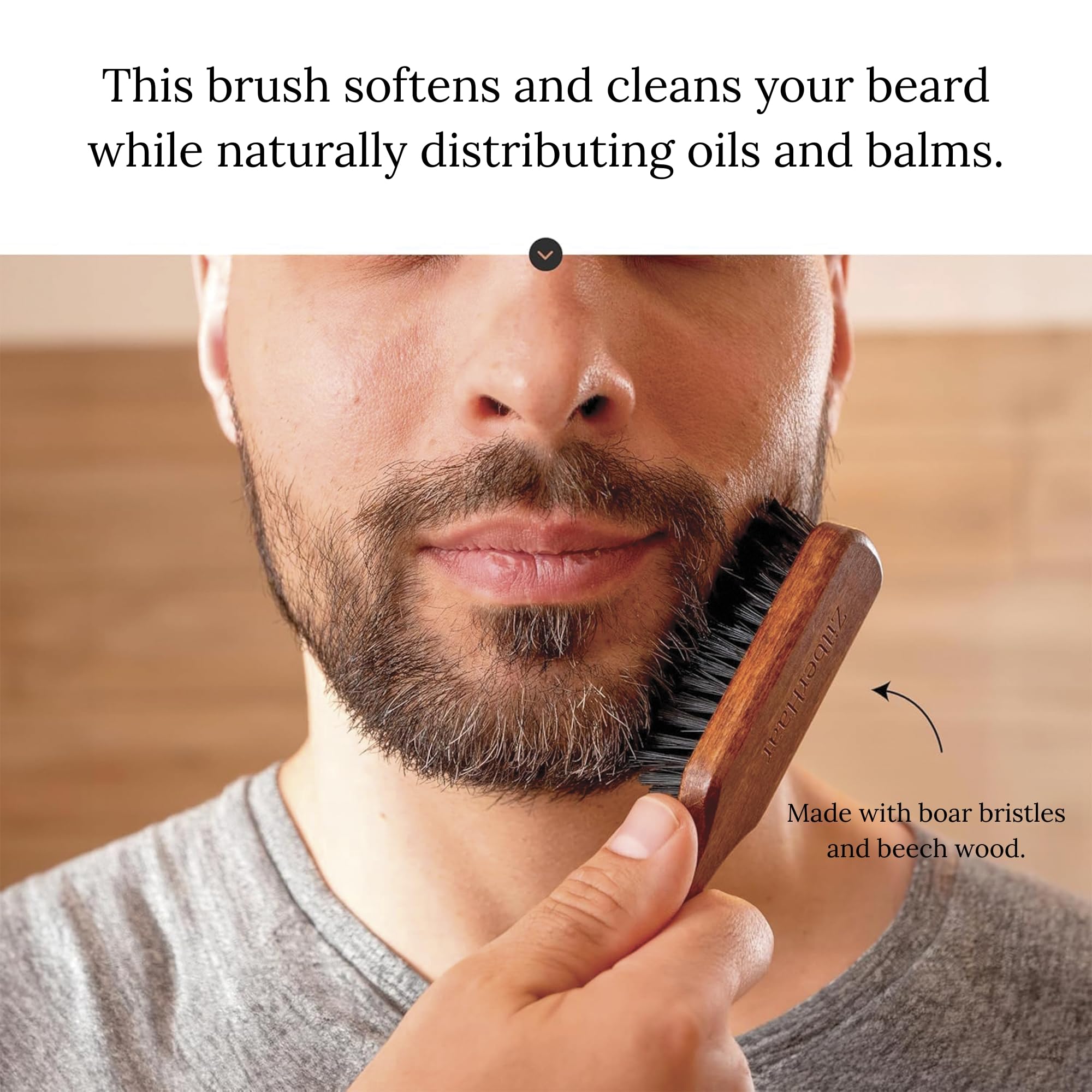 Beard Brush by ZilberHaar - Stiff Boar Bristles for Men's Grooming - Straightens and Promotes Growth - Works with Beard Oil and Balm - For Beard Kits