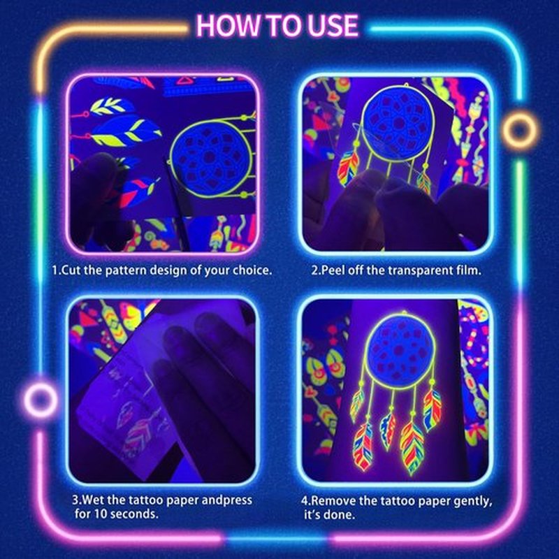 Glow in the Dark Tattoos 172 PCS – Glow in the Dark Party Supplies, Neon Body Paint Be UV Blacklight Reactive Face Temporary Tattoos for Adults, Teens | Neon Accessories, Party Favors & Decorations