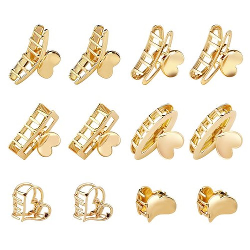 12Pcs Gold Small Hair Clips Metal Mini Heart Hair Claw Clips for Girls Cute Hair Clips for Women Thick Hair, Girls Teens Hair Accessories Mother's Day Gift