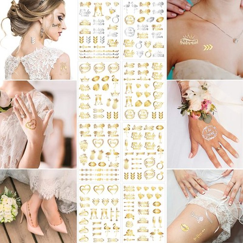 FRCOLOR 8 Sheets Wedding Gold Temporary Tattoos Bachelorette Party Tattoos Team Bride Tribe Bridesmaid Gift Bridal Shower Favor Party Supplies