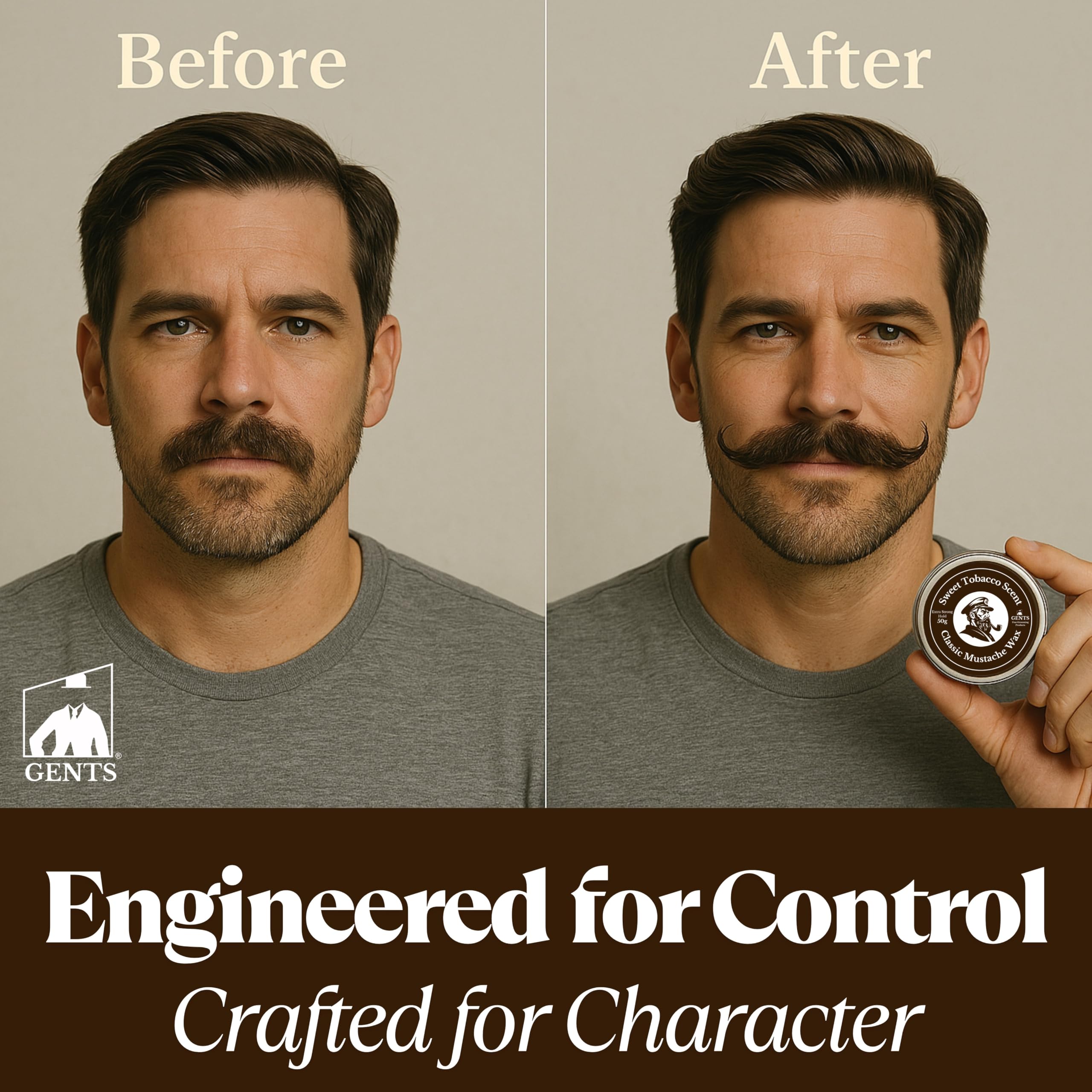 G.B.S Strong Hold Sweet Tobacco Mustache Wax, Easy Application, Restyleable, long lasting hold with Styling Comb (1.7 oz) (3 Pack, Sweet Tobacco)