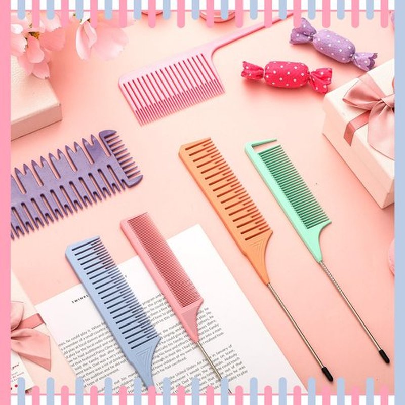 Patelai 6 Pieces Highlighting Comb Set Weaving Hair Dyeing Comb Weaving Sectioning Foiling Rat Tail Styling for Highlights Foiling Balayage Hair Coloring Men Women (Multicolor Style)
