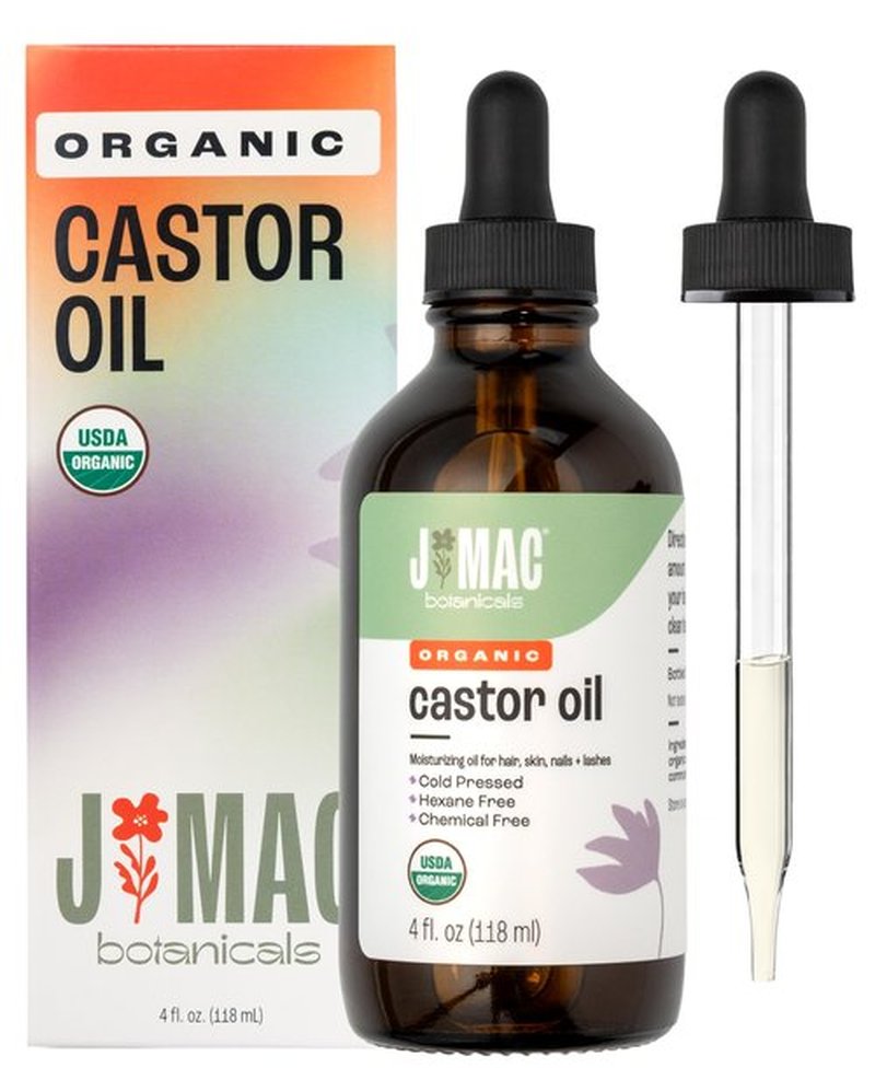 J MAC BOTANICALS Organic Castor Oil, 100% Pure (4oz Glass Bottle with Dropper) - for Eyelashes, Eyebrows, Hair & Skin