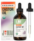 J MAC BOTANICALS Organic Castor Oil, 100% Pure (4oz Glass Bottle with Dropper) - for Eyelashes, Eyebrows, Hair & Skin