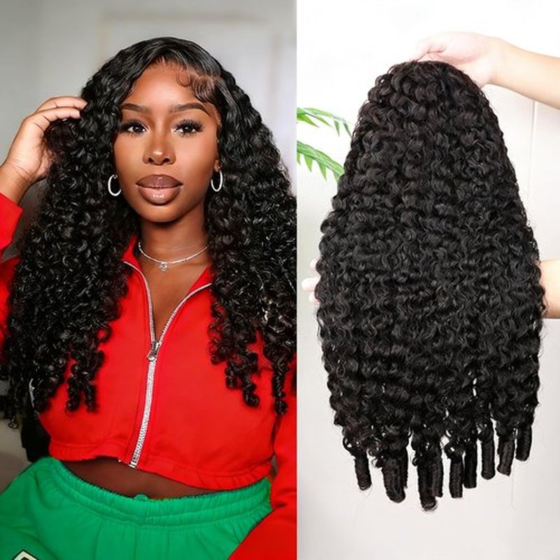 PERISMODA Burmese Curly Half Wig Glueless Wigs Human Hair with Spiral Curly End 200% Density 3 IN 1 Kinky Curly Human Hair Half Wig With Drawstring Seamless Clip Ins Flip Over Natural Color 18 Inch