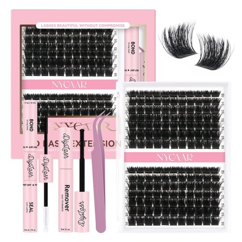Lash Clusters 3D Effect Individual Lashes Kit NYCAAR 154pcs 200D D Curl 9-16MIX Eyelash Clusters Wispy Lashes Fluffy Cluster Lashes Kit with Lash Glue Remover Applicator Easy to Use for Beginners