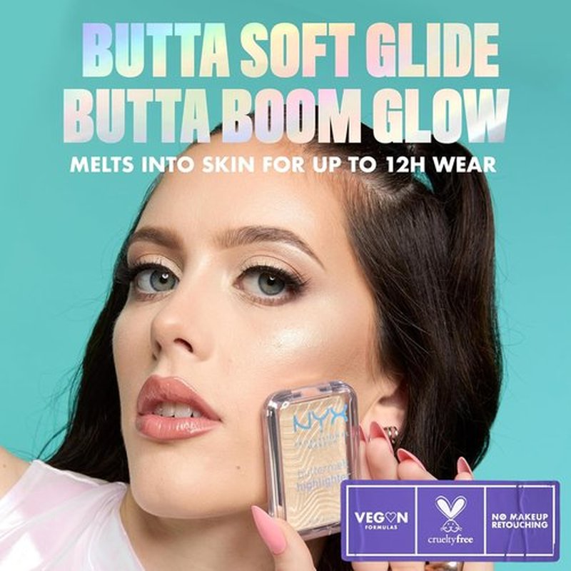 NYX PROFESSIONAL MAKEUP Buttermelt Highlighter - Long-Lasting Powder Highlighter with High Impact Glow | Holographic Lavender