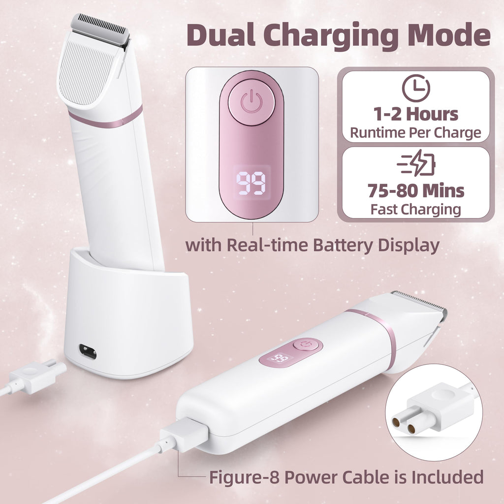 5-in-1 Bikini Trimmer for Women: Mothers Day Gifts, Travel Essentials, IPX7 Waterproof Electric Shaver Razor, Rechargeable Body Hair Removal with LED Display, 5 Replacement Ceramic Blade Heads