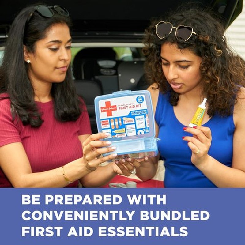 BAND-AID Brand Portable Emergency First Aid Kit - 80 Pieces for Home, Travel & Outdoor Use