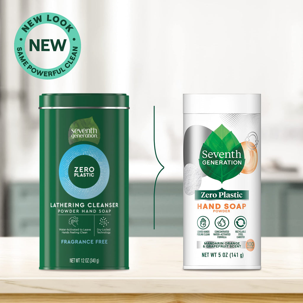 Seventh Generation Zero Plastic Hand Wash Powder Lathering Cleanser Mandarin Orange and Grapefruit Foaming 5 oz