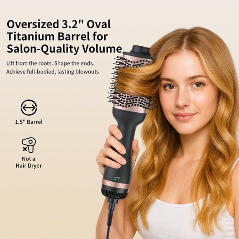 Hair Dryer Brush Blow Dryer Brush in One, 4-in-1 Ionic Hair Dryer Brush and Styler Volumizer with 3.2" Oval Barrel, 33000RPM High-Speed Motor, Hot Air Straightener Brush, All Hair Types, MS-D07A