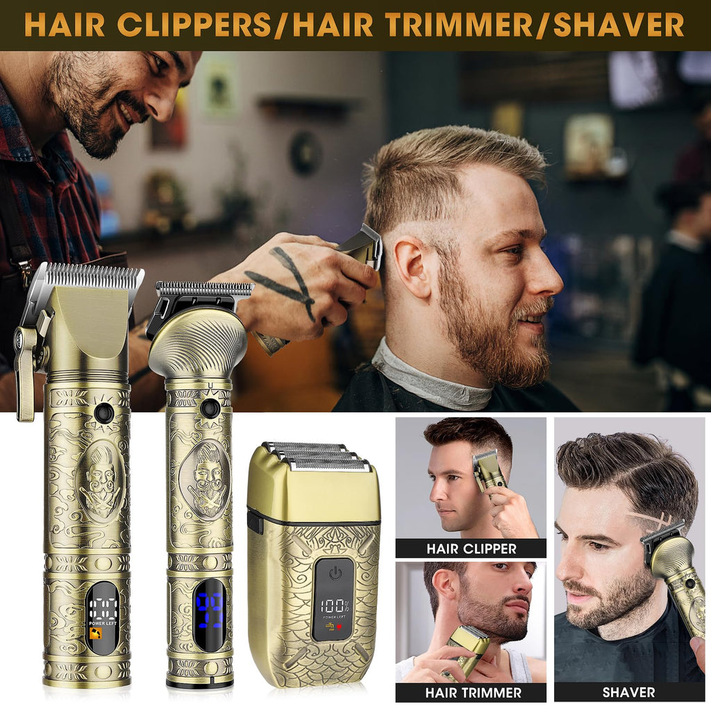 RESUXI Hair Clippers for Men with Barber Trimmer Set,Professional Haircut Clippers for Hair Cutting Grooming Kit,Cordless Beard Trimmer Hair Cutter Barber Supplies USB Rechargeable