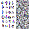 2000Pcs AB Crystal Rhinestones Set (1760pcs+240pcs), Round & Multi-Shape AB Glass Rhinestone, Flatback AB Crystals for Nails, Clothes, Face, Jewelry | Aurora Borealis