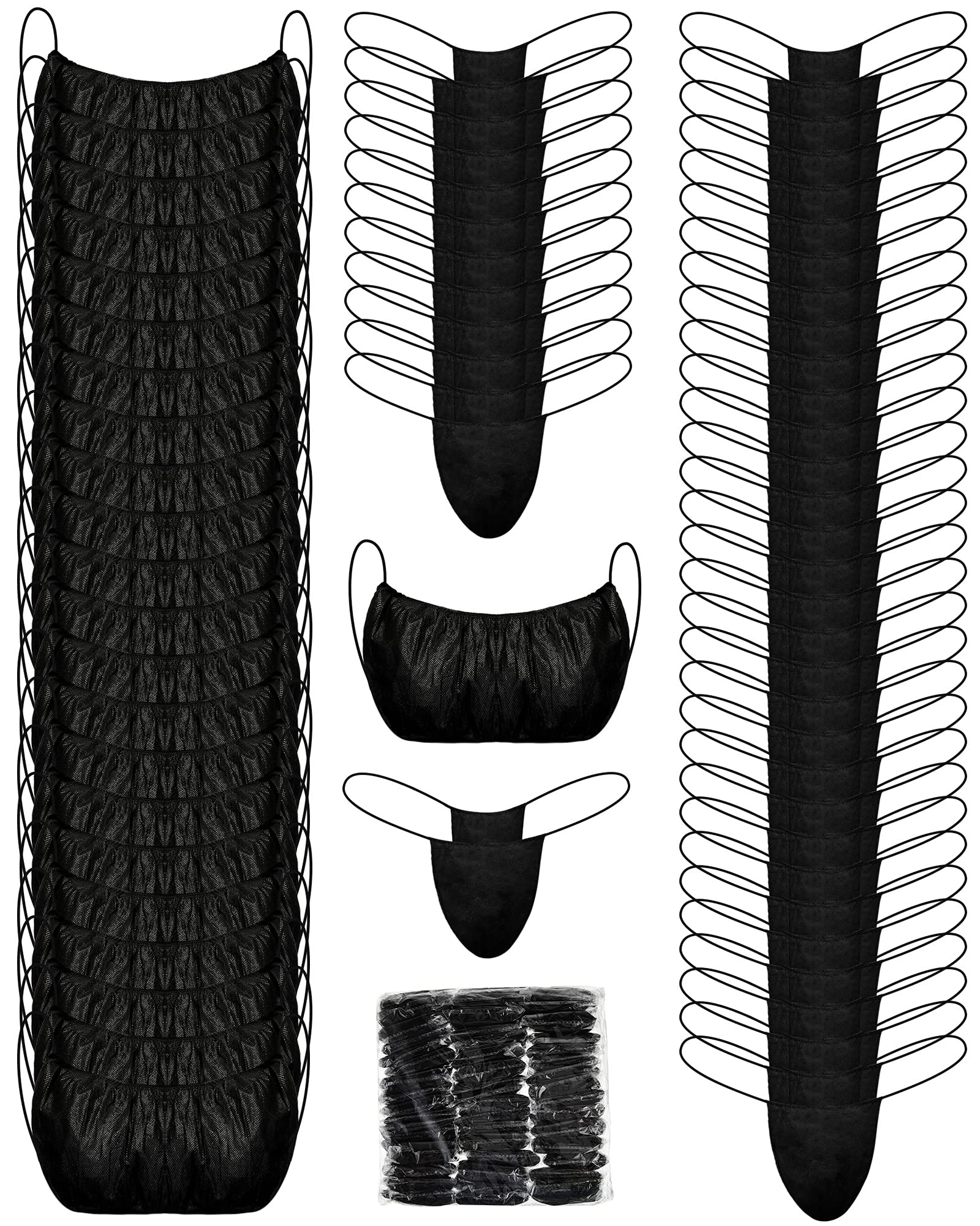 75 Packs Disposable Bra and Panties Sets for Women, 25 Pas Disposable Bra Spa Top Underwear, 50 Pcs Thongs Bikini Panties, Spray Tanning Wraps, Individually Wrapped, Black
