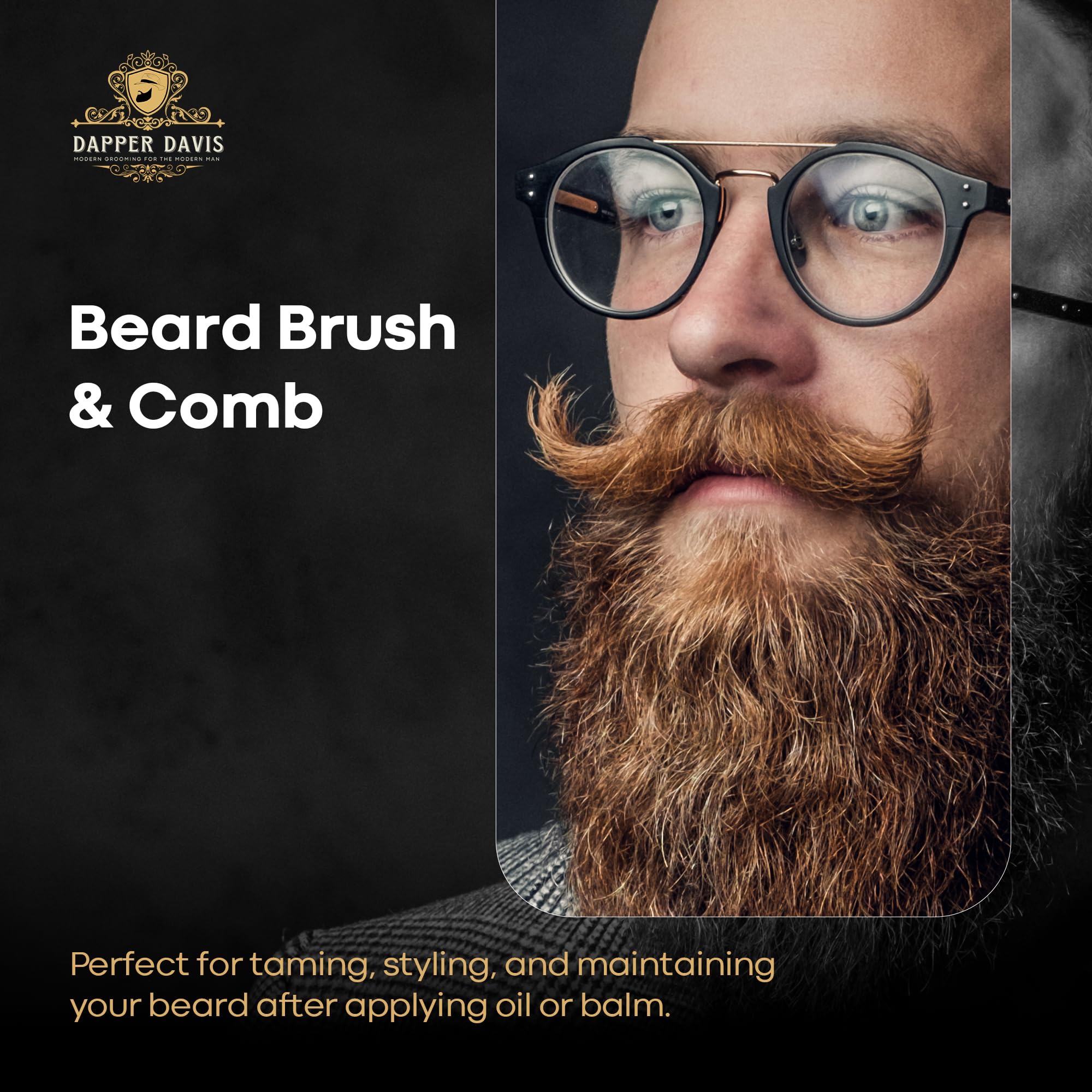 Dapper Davis Beard Brush and Comb Set for Men | Boar Bristle Beard Brush & Wooden Beard Comb | Beard Grooming Kit for Softening, Detangling & Styling Facial Hair