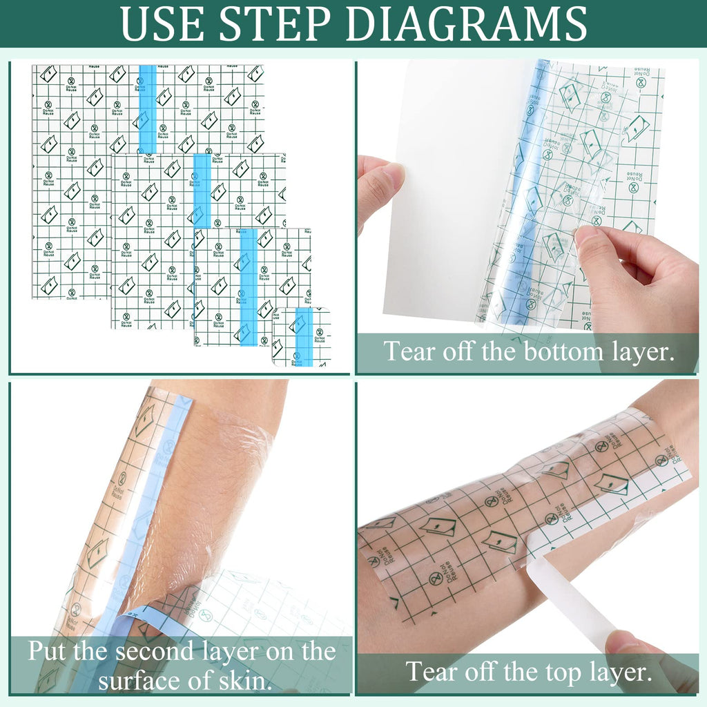 BBTO 100 Pcs Transparent Stretch Adhesive Bandage Waterproof Clear Patches Cover Protective Shower Film Wrap (2,4,6,8 Inch)
