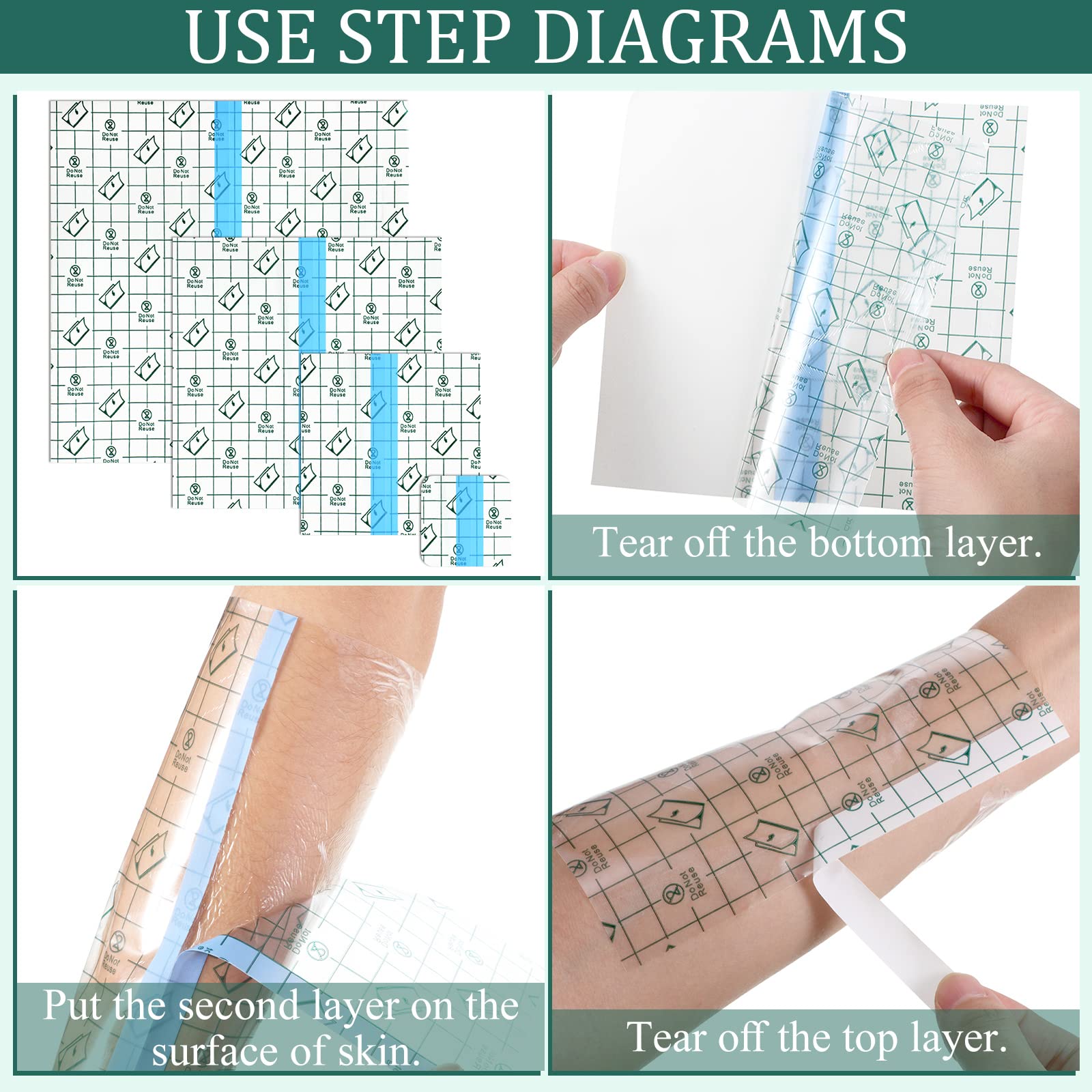 BBTO 100 Pcs Transparent Stretch Adhesive Bandage Waterproof Clear Patches Cover Protective Shower Film Wrap (2,4,6,8 Inch)