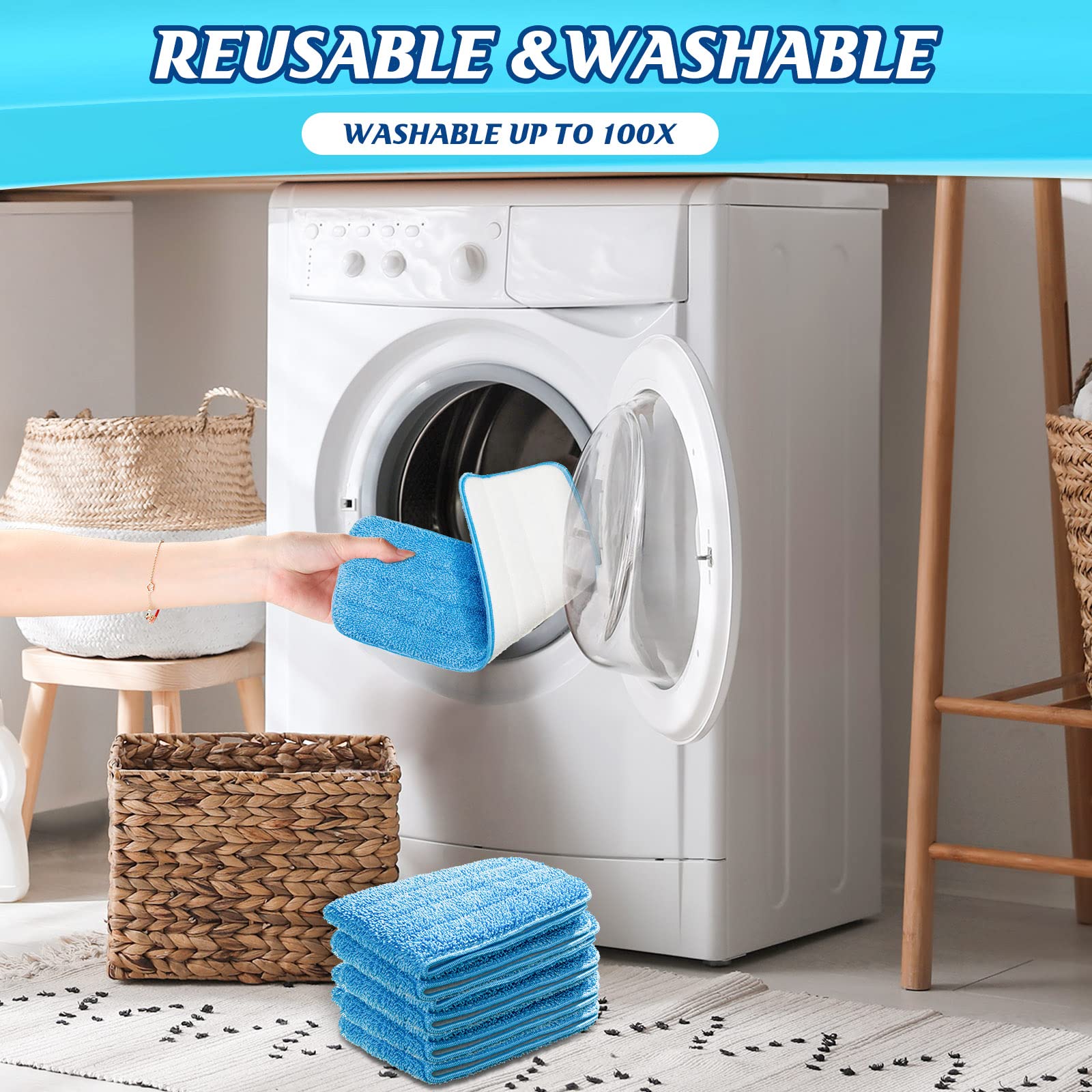 24 Pack Microfiber Mop Pad, Spray Mop Replacement Heads for Wet Dry Mops, Machine Washable Reusable Household Replacement Pads for Hardwood and Hard Surface Floor Cleaning and Scrubbing