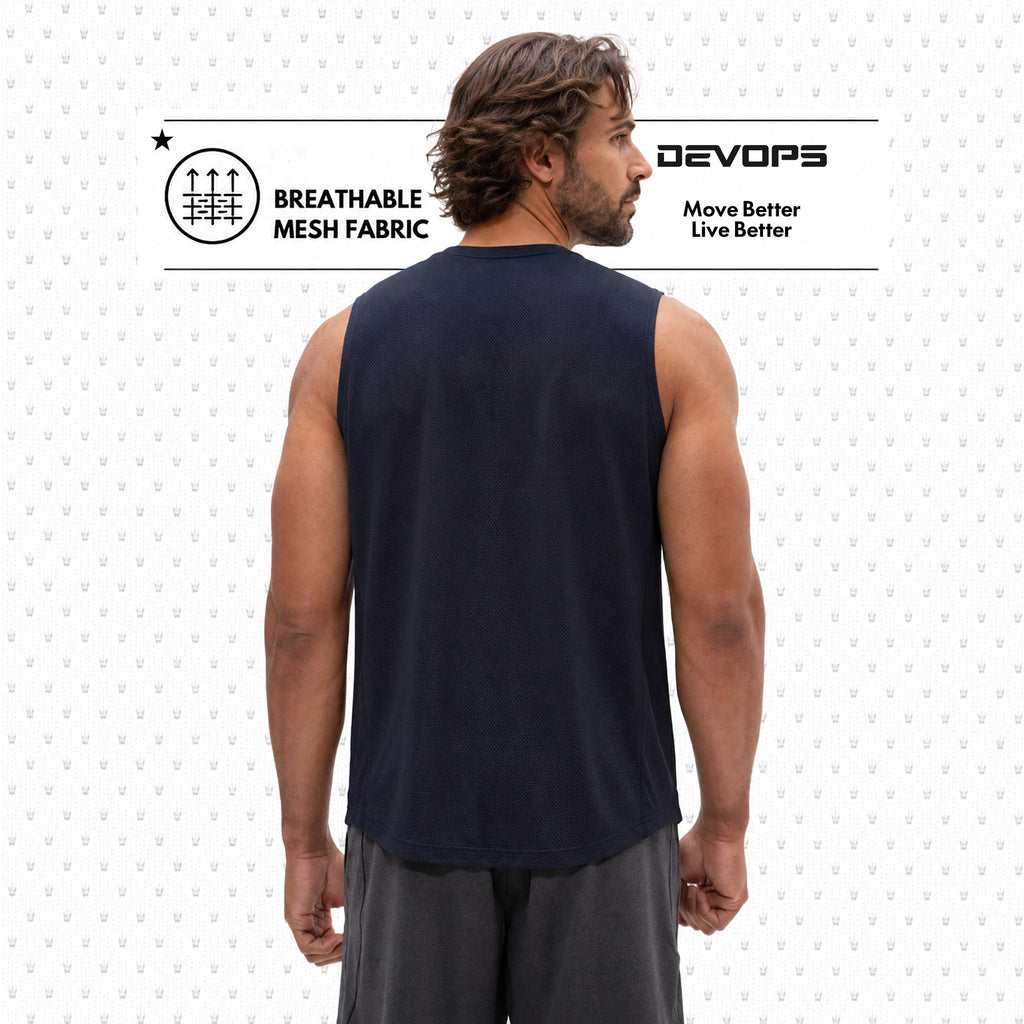 DEVOPS 3 Pack Sleeveless Men's Muscle Shirts Dry Fit Mesh Tank Top Gym