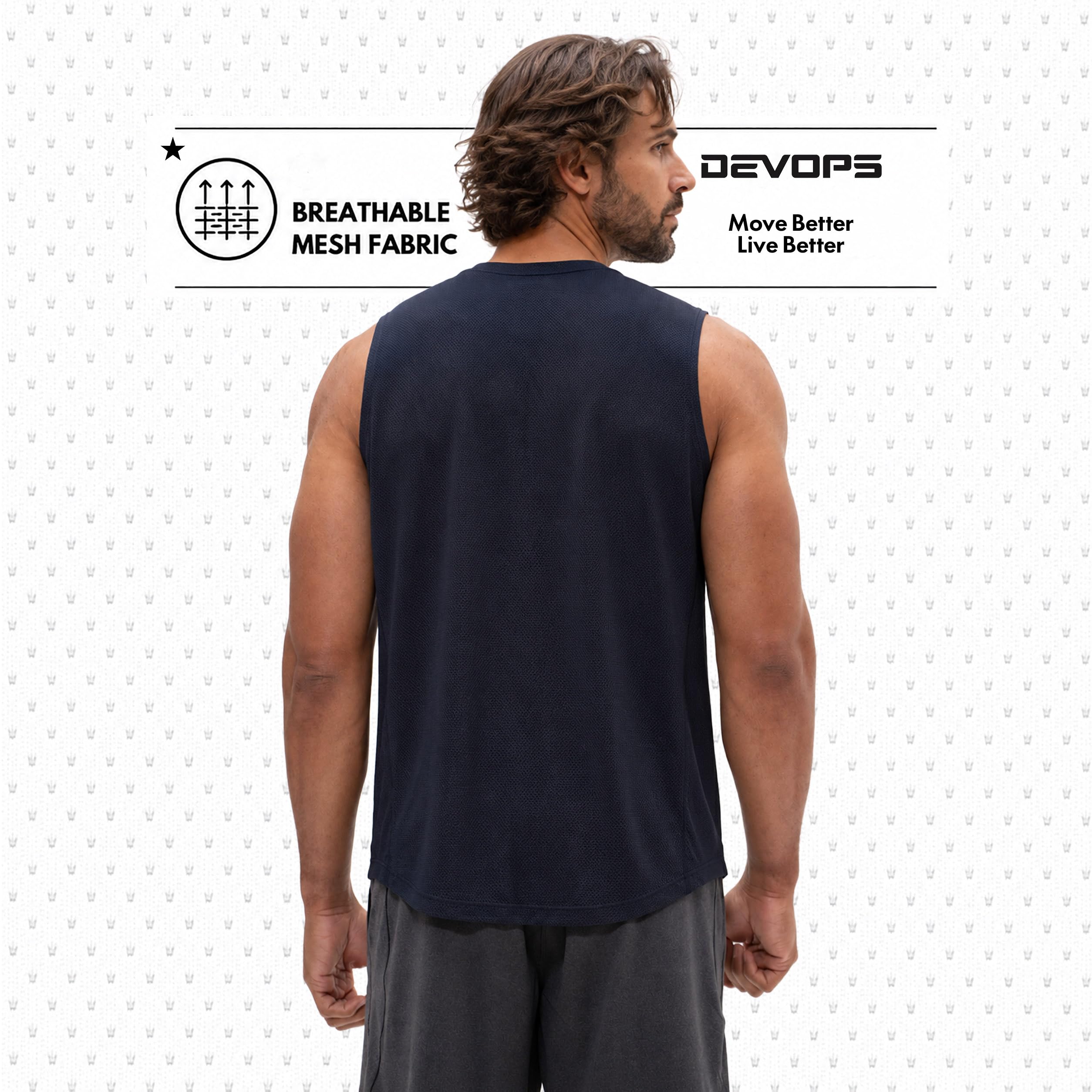 DEVOPS 3 Pack Sleeveless Men's Muscle Shirts Dry Fit Mesh Tank Top Gym