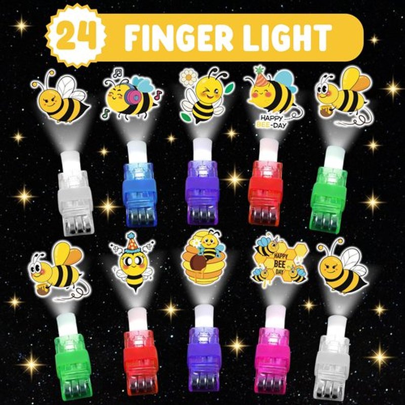72 PCS Bee Party Favors – 48 PCS Luminous Tattoos & 24 PCS LED Finger Lights Combo – Birthday Goodie Bag Fillers, Party Supplies, Gifts Light Up Toys Glow In The Dark for Boys and Girls