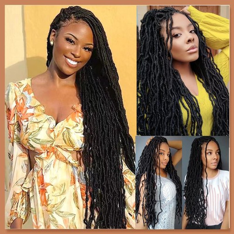 Soft Locs 24 Inch 8 Packs Crochet Hair Faux Locs Pre-looped Super Lightweight Goddess Locs Synthetic Crochet Hair Braids For Black Women (1B, 24 Inch（Pack of 8）)