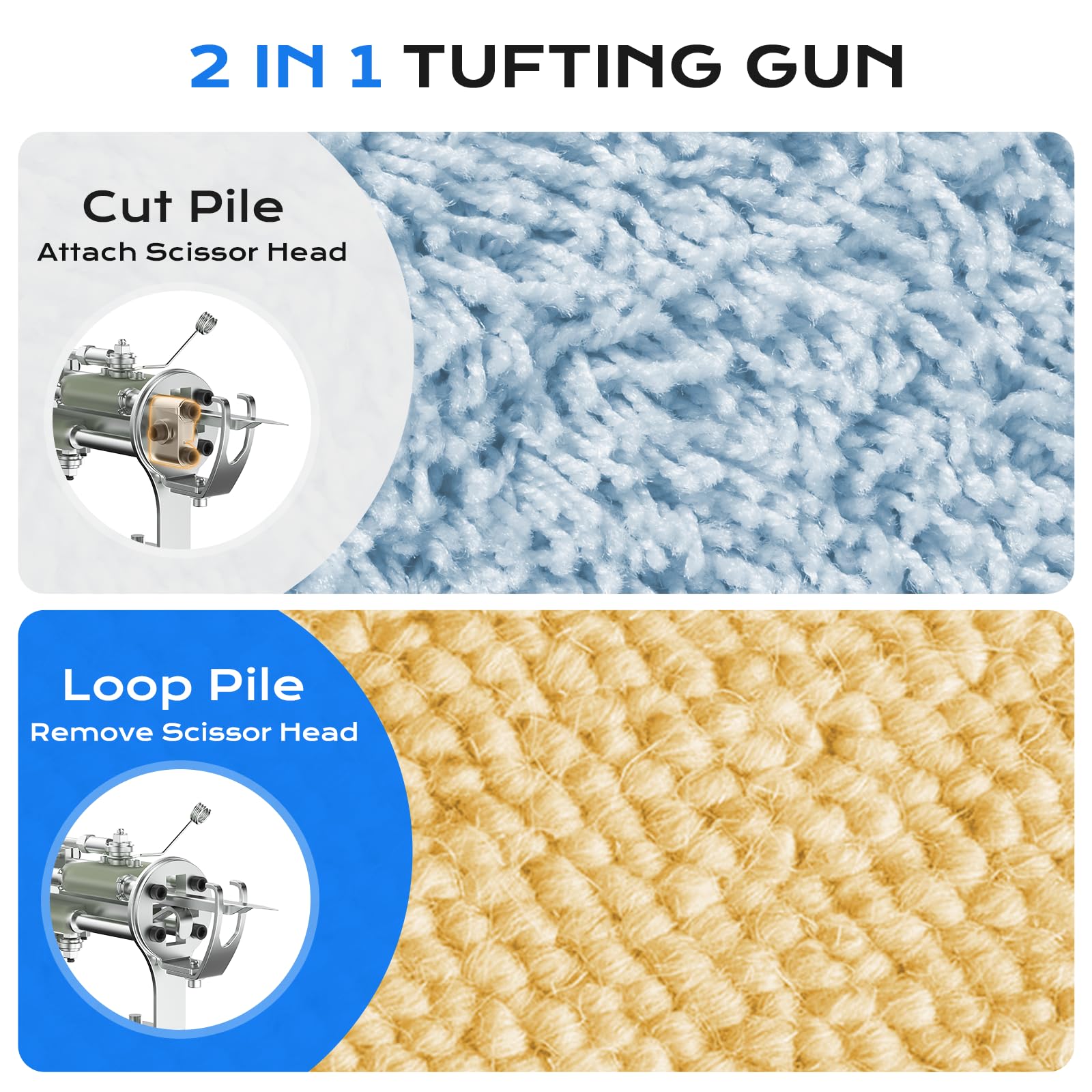 BESGEER Rug Tufting Gun for Tufting Lover, 2 in 1 Cut & Loop Pile Carpet Gun, Rug Maker Machine Starter Kit for Beginners