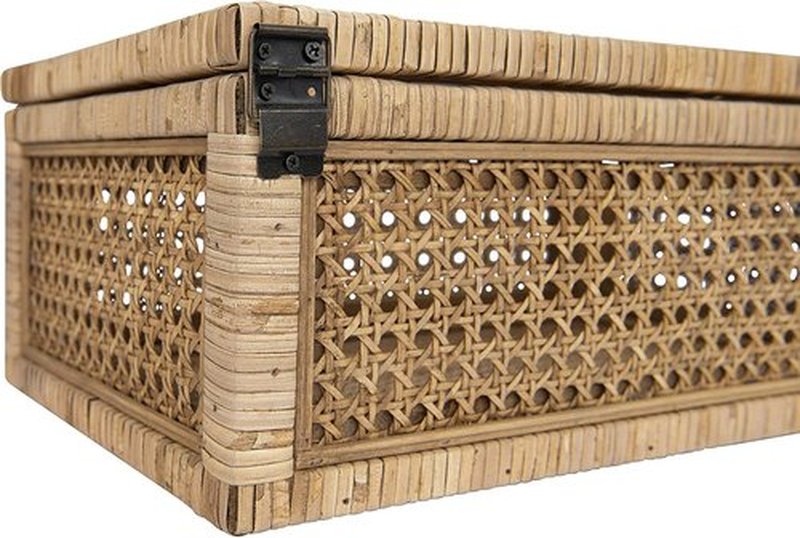 Creative Co-Op Decorative Woven Rattan and Wood Display Boxes - Set of 2 with Glass Top, Natural Finish
