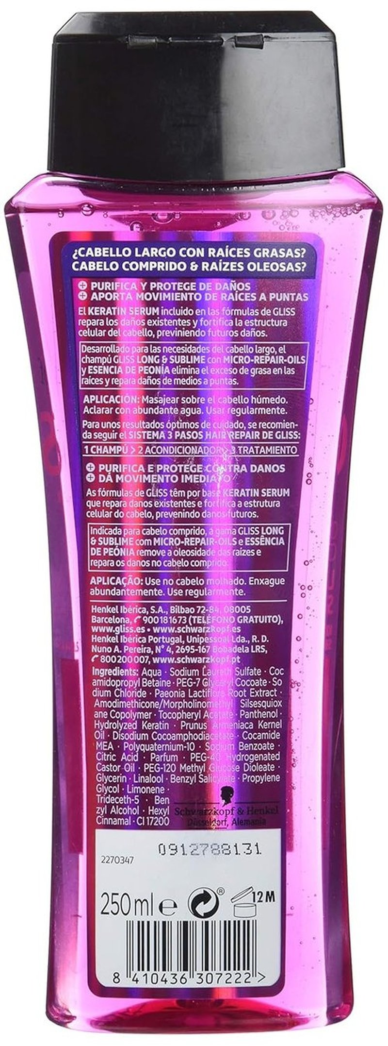 Schwarzkopf Gliss Long & Sublime Shampoo - Nourishing Formula for Long Hair - 250 ml